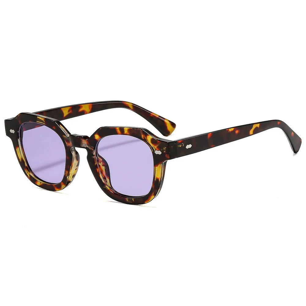 JNPCXI New Fashion Candy Color Square Women Sunglasses Leopard Shades UV400 Retro Trending Rivets Men Sun Glasses