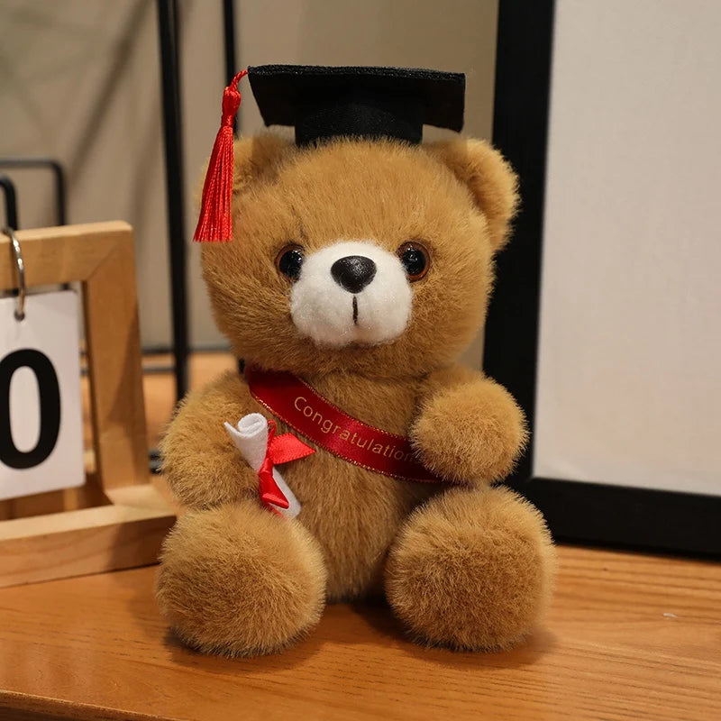 18cm Cute Doctor Cap Bear Doll Clothes Bear Stuffed Animals Plush Toys Boys Girls Students Graduation Gift Home Decoration