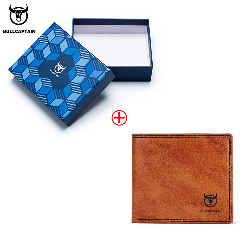 BULLCAPTAN Genuine Leather Men's Wallet RFID Function Fashion Men's Card Clip Wallet Latest Gift Box Men's Business Wallet QB032