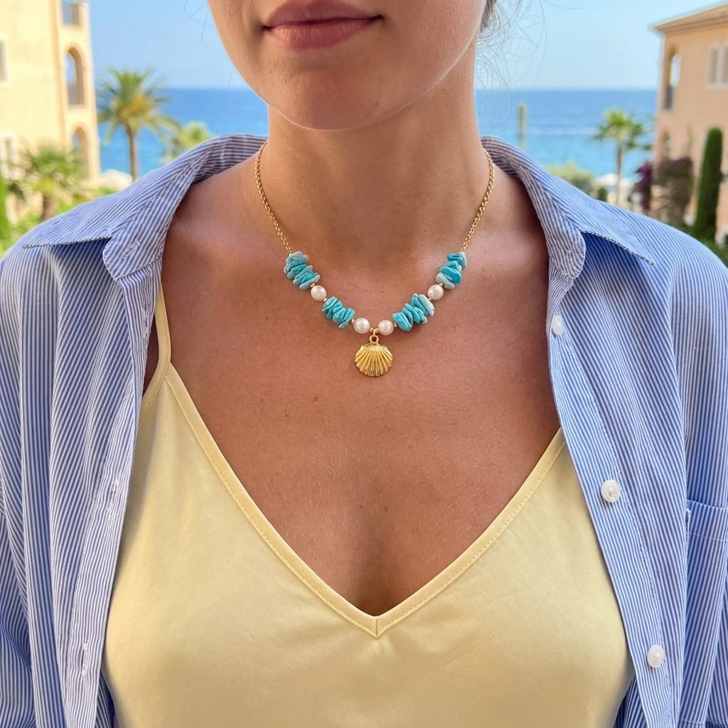 Summer Gravel Pearl Shell Necklace Bohemian Crushed Stone Choker Elegant Beach Jewelry