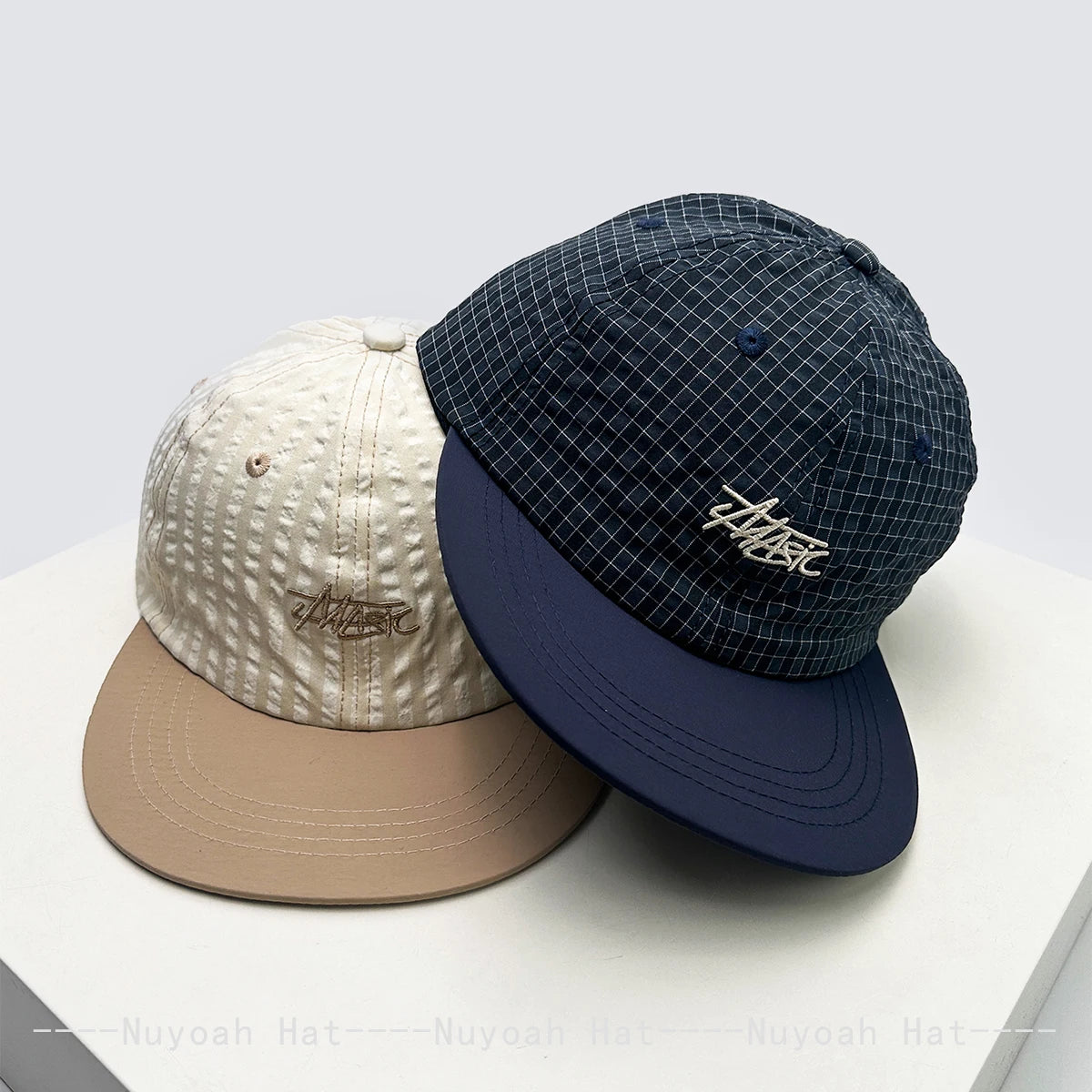 New Men Women Retro Embroidered Letters Small Plaid Baseball Hats Sunshade Quick-dry Breathable Color Block Peaked Cap Versatile