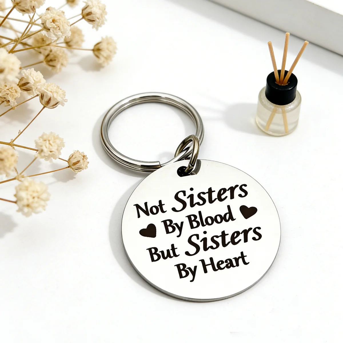 Sisters By Heart Engraved Keychain - Perfect Gift for Best Friend Soul Sister