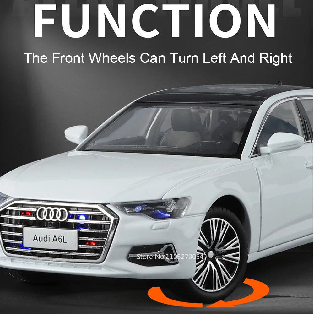 1:24 A6L A6 Miniature Model Toys Alloy Diecast Cars Front Wheel Steering Sound Light Pull Back Doors Opened Vehice for Boys Gift