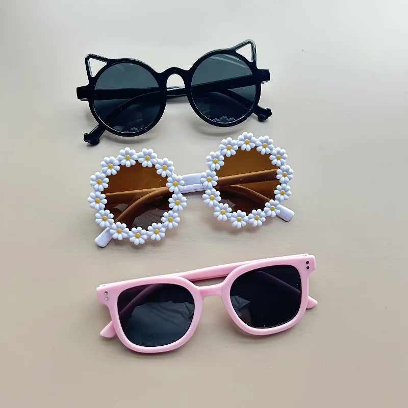 3PCS Girls UV400 Sunglasses Boys Sun Glasses Kids TR90 Eyeglasses Frame Children Camping Sunscreen Anti Glare Shade Eyewear