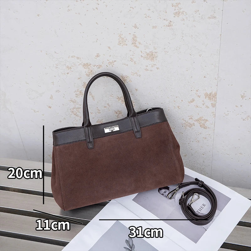 New Women's Natural Suede Leather Shoulder Bag Female Casual Soft Cowhide Durable Handbags Ladies Fashion Luxury Designer Bags
