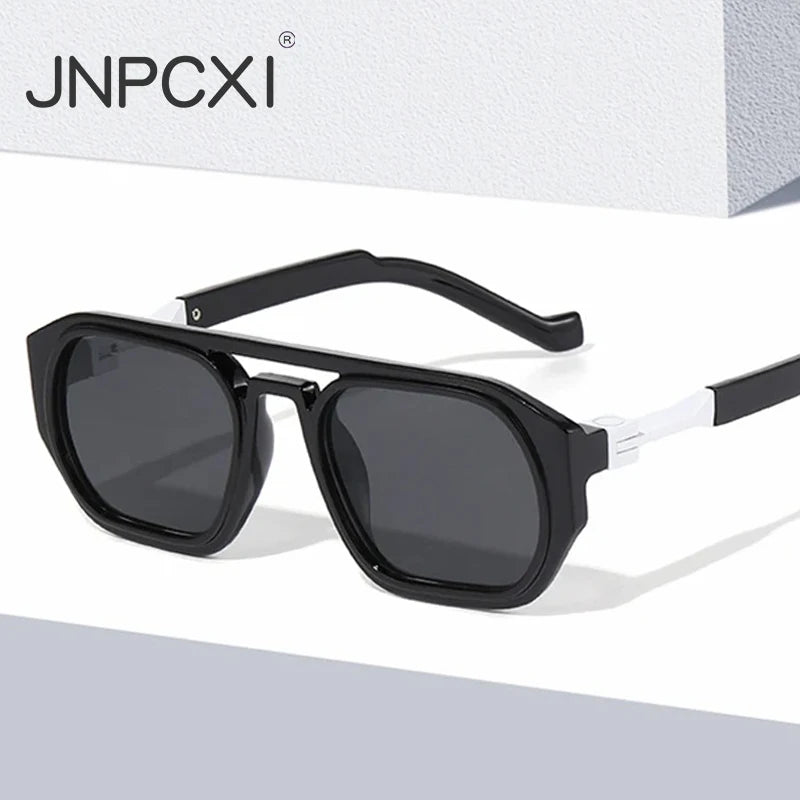 JNPCXI New Retro Polygon Square Double Bridges Women Sunglasses Shades Black Fashion Clear Gradient Lens Men Trending Frame