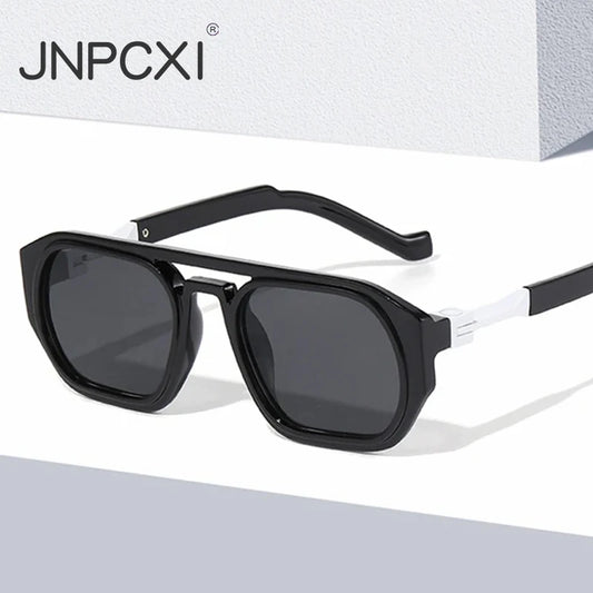 JNPCXI New Retro Polygon Square Double Bridges Women Sunglasses Shades Black Fashion Clear Gradient Lens Men Trending Frame