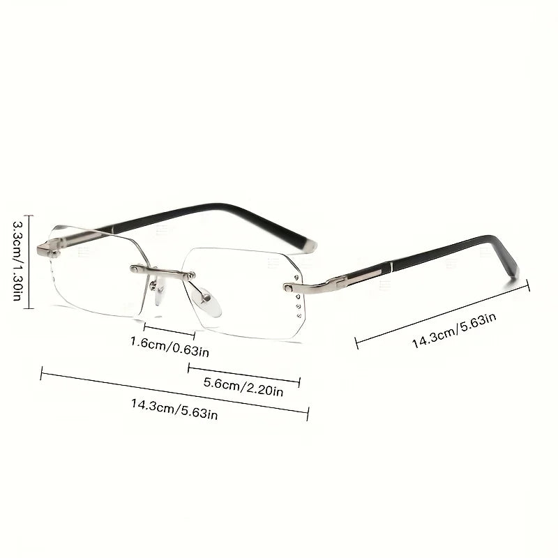 A stylish, unisex, frameless flat-lens sunglasses with transparent lenses, featuring a rectangular design for casual wear.
