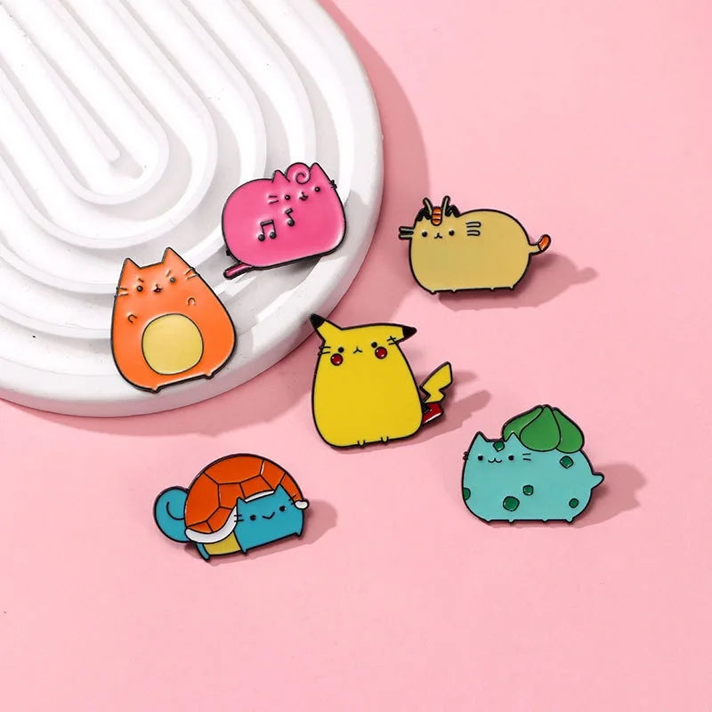6PCS Cartoon Creature Brooch - Cute Electric Mouse Anime Badge, Zinc Alloy Lapel Pin for Backpack, Hat & Denim Jacket