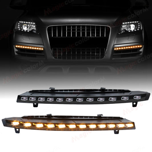 2PCS DRL For Audi Q7 2010 2011 2012 2013 2014 2015 DRL Car Daytime Running Lights Yellow LED Turn Signal Lamps 4L0 953 041D/042D