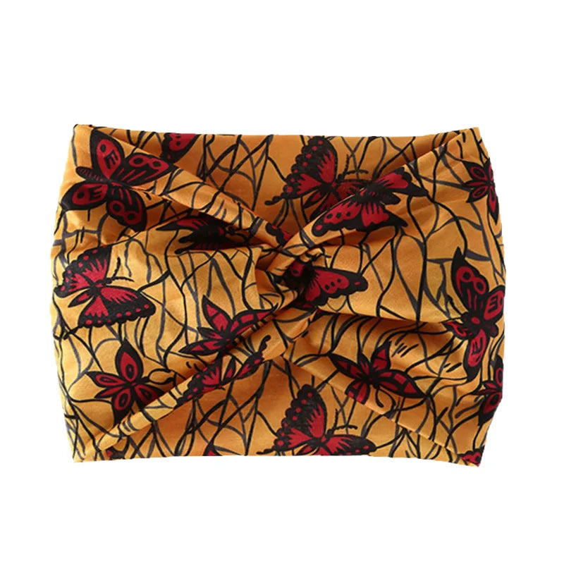 Widening high elasticity soft n skin friendly Bohemian African style printed front twisted headband