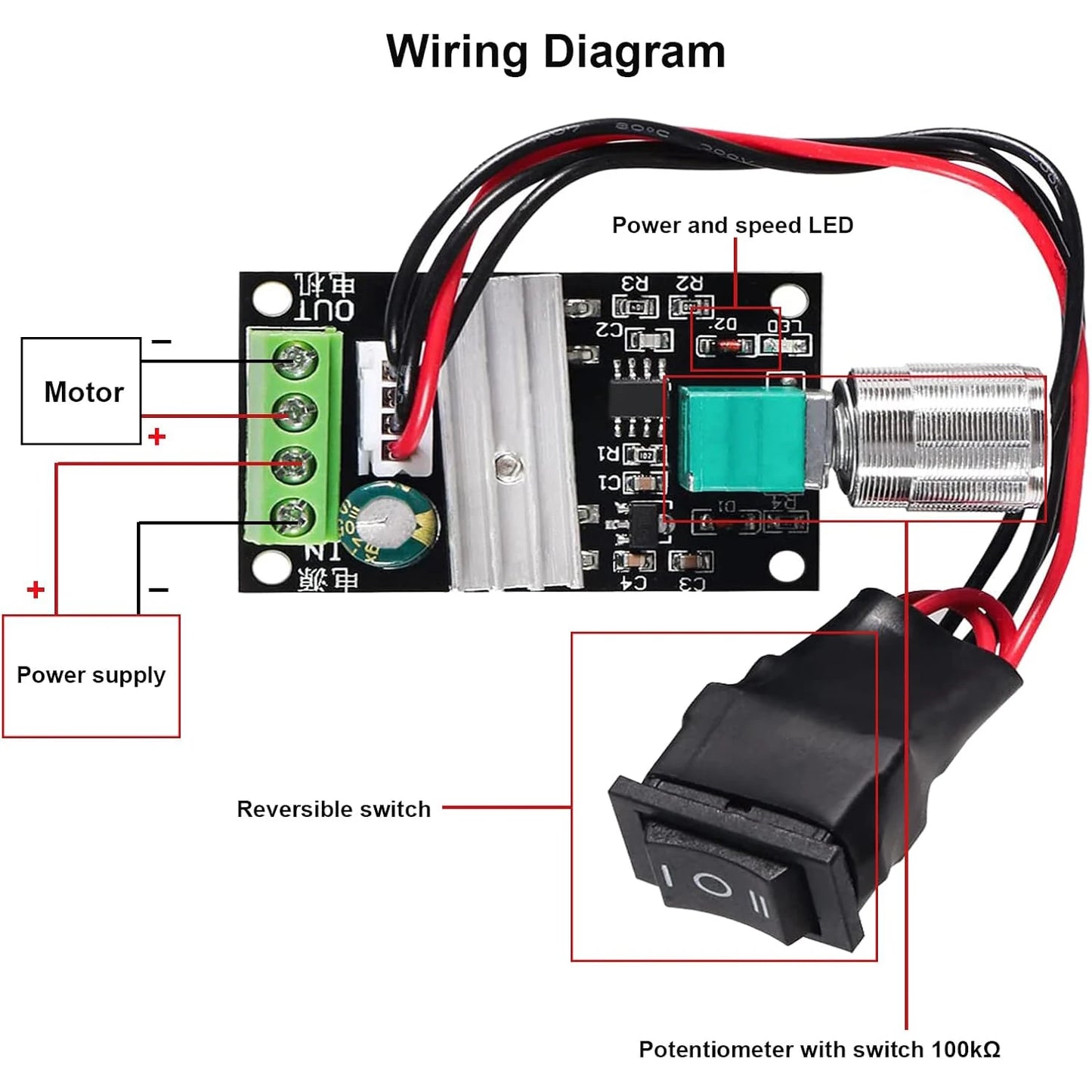 2PCS Motor Speed Controller 6V 12V 24V 28V 3A 80W DC Motor Speed Controllers Adjustable PWM Speed Controller Reversible Switch