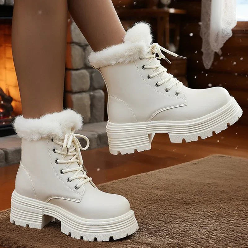 Plus Size 42 Chunky Platform Women's Winter Boots Lace Up Warm Thicken Plush Ankle Boots for Women Thick Sole Fur Botas Mujer