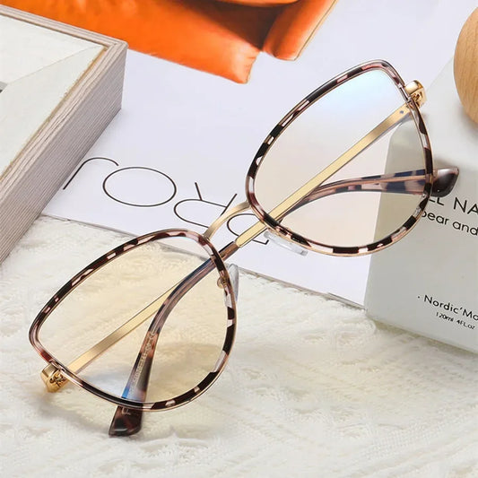 JNPCXI Retro Anti Blue Light Cat Eye Glasses For Women Fashion Female Metal Frame Clear Lens Trending Reading Eyeglasses