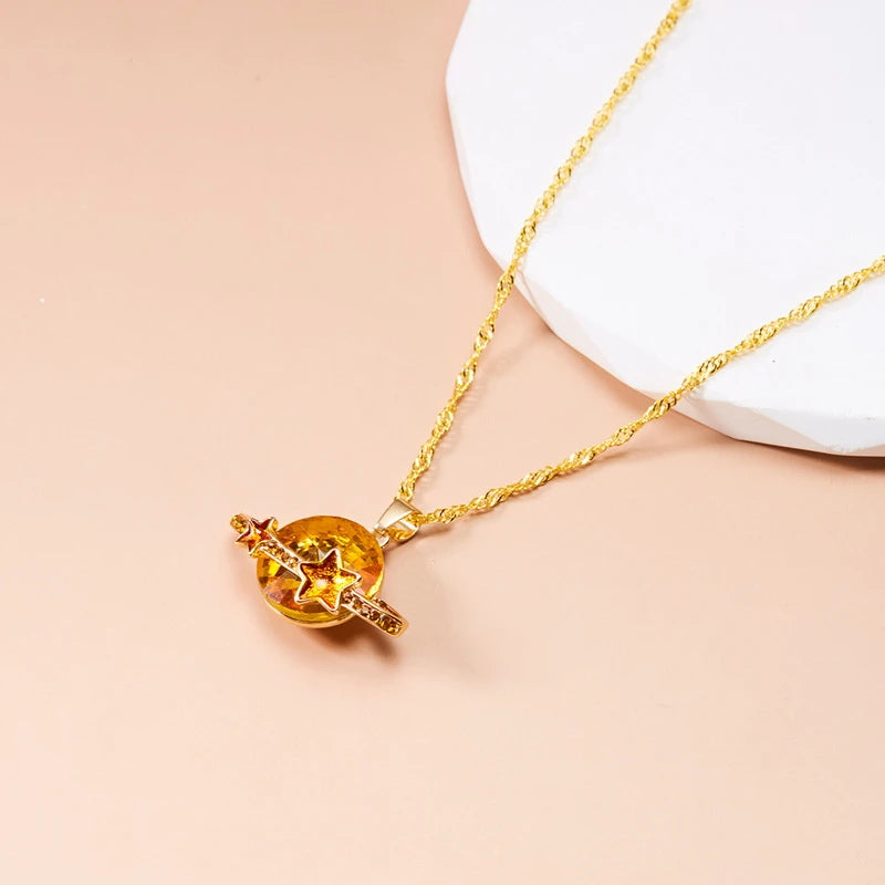 Luxury Fashion Crystal Planet Star Necklace for Women Elegant Exquisite Shiny Zircon Choker Clavicle Chain Party Jewelry Gift