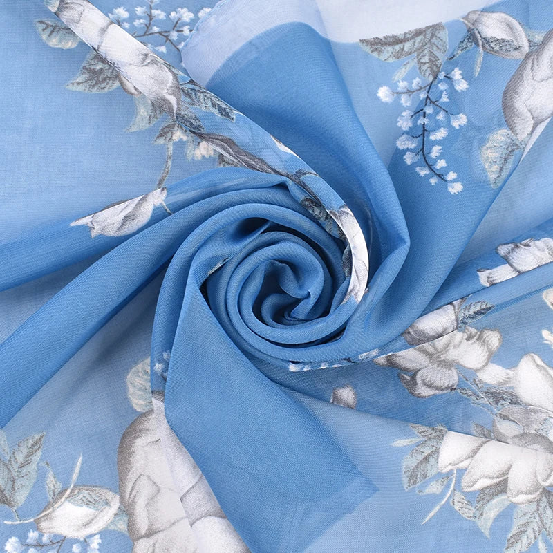 Summer New Fresh and Breathable Thin Natural Flower Printing Chiffon Women's Long Scarf Sunscreen Women's Scarf