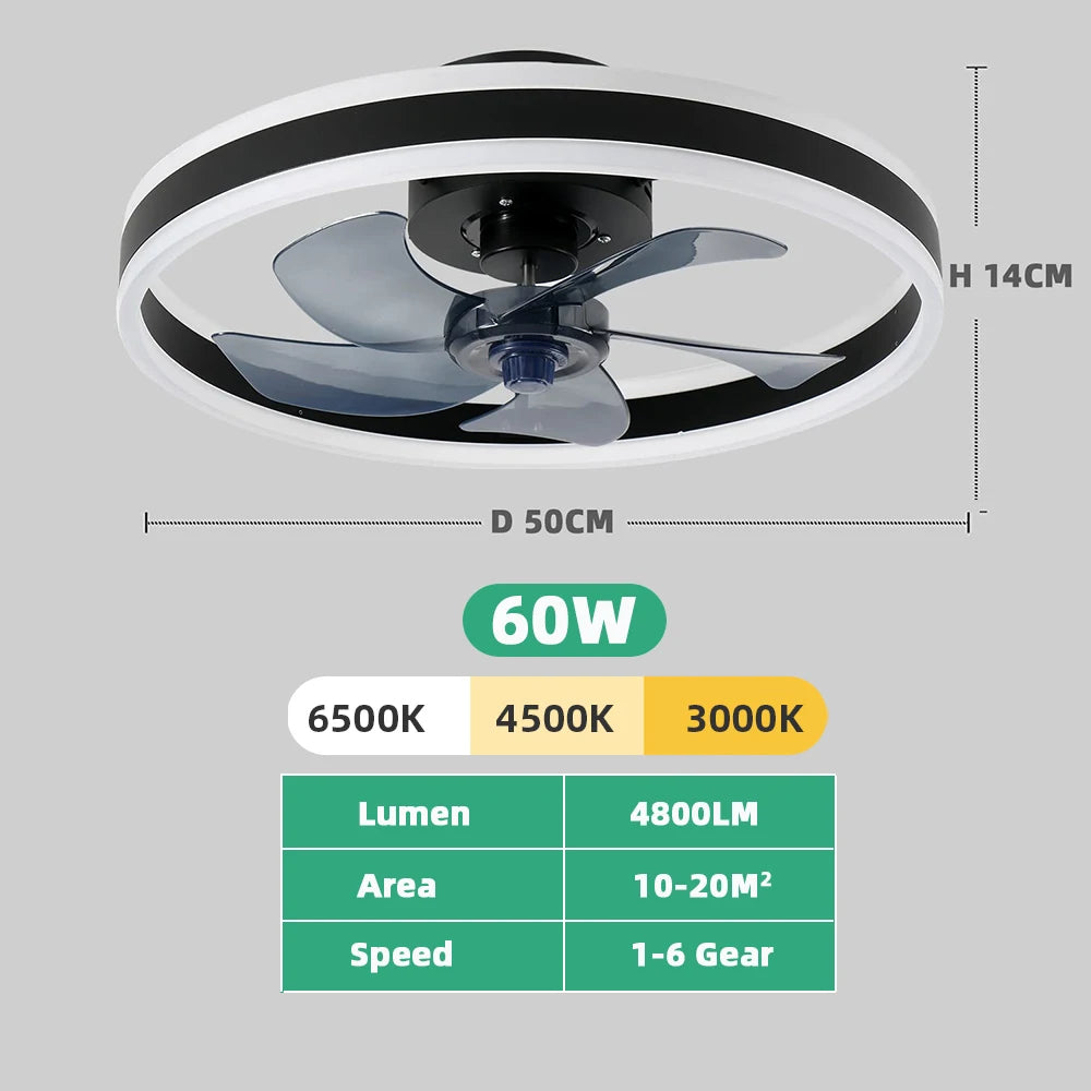 Ceiling Fan Light Remote Control Dimmable 6 Speed Modern Profile LED Ceiling Fan