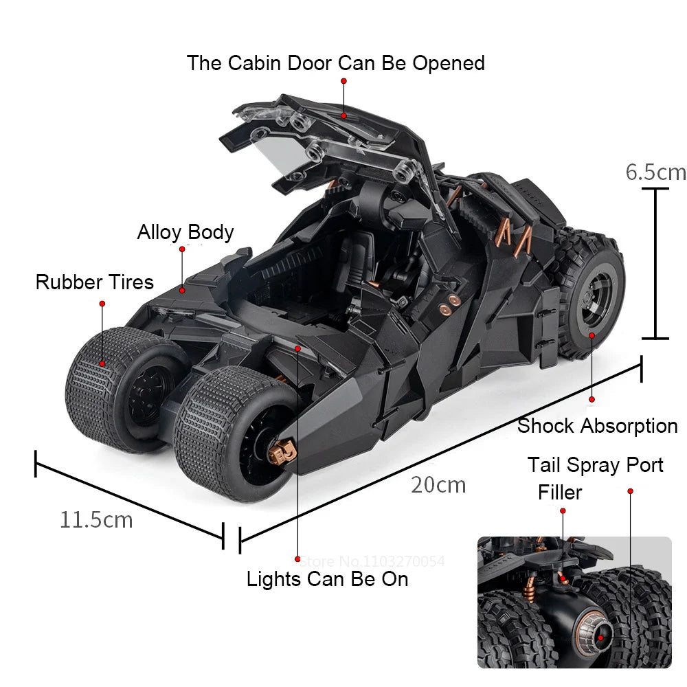 1:24 Batmobile Alloy GTR Miniature Car Kids Toy Model Shock Absorption with Sound Light Doors Opened Vehice for Boyfriend's Gift