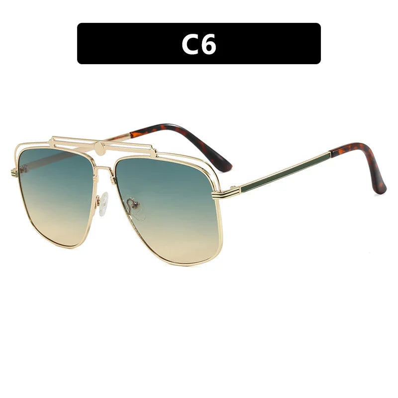 JNPCXI New Vintage Double Bridges Metal Pilot Sunglasses Women Popular Punk Outdoor Driving Men Sun Glasses