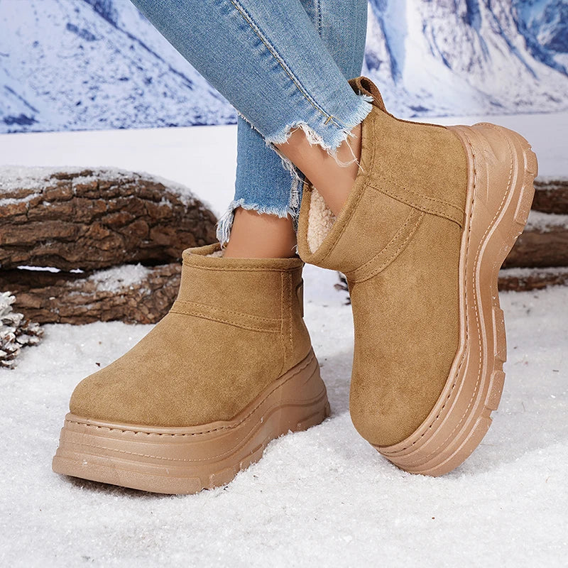 Plus Size 45 Chunky Platform Snow Boots Women Slip On Thicken Plush Warm Ankle Boots Woman Thick Sole Non Slip Winter Booties