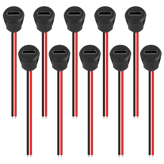 5pcs Type-C Female 2Pin USB Connector Type-C Waterproof with Female Socket Fast Charging Jack Charging Port USB-C Charger Plug