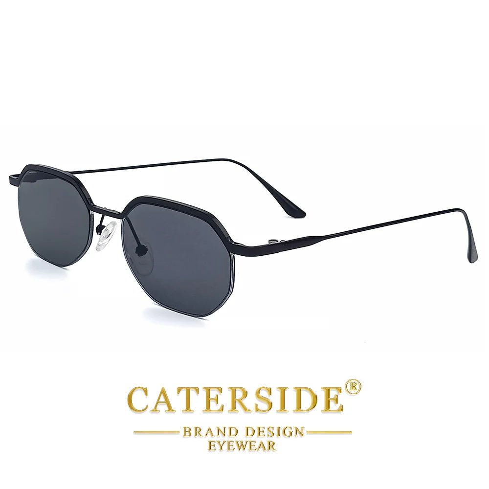 CATERSIDE Retro Polygon Sunglasses Men Metal Semi Rimless Sun Glasses Uv400 Women Outdoor Protection Driving Decorative Eyewear