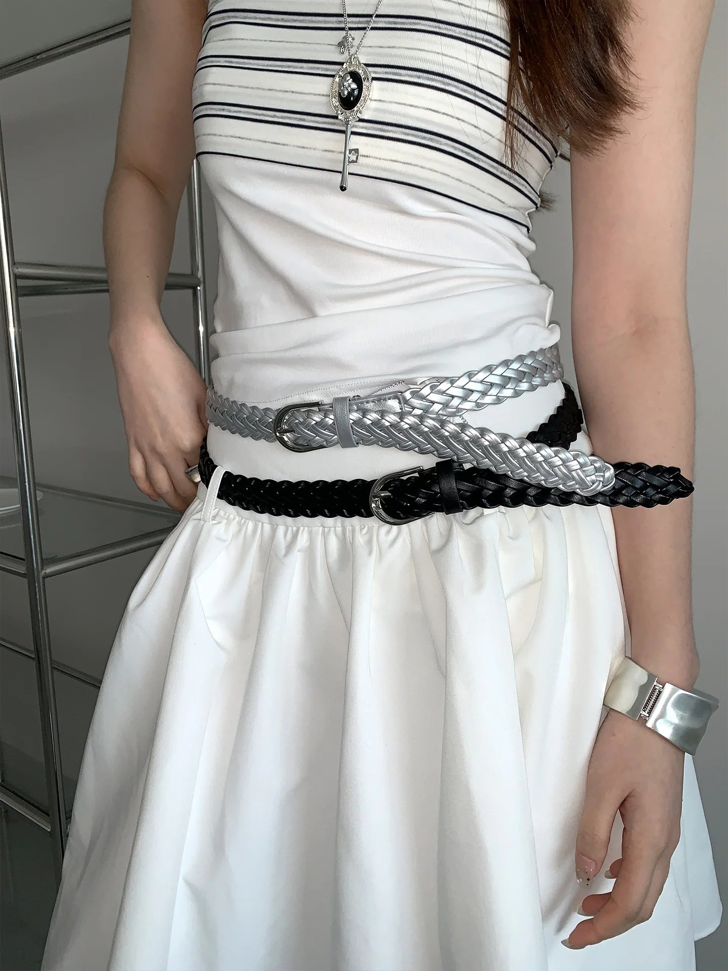 Retro Literary Handmade Woven Belt For Women Without Punching Brown Belt