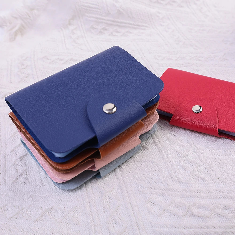 Blue 24 Bits Card Holder Business Bank Card Cash Pocket PU Large Capacity Wallet