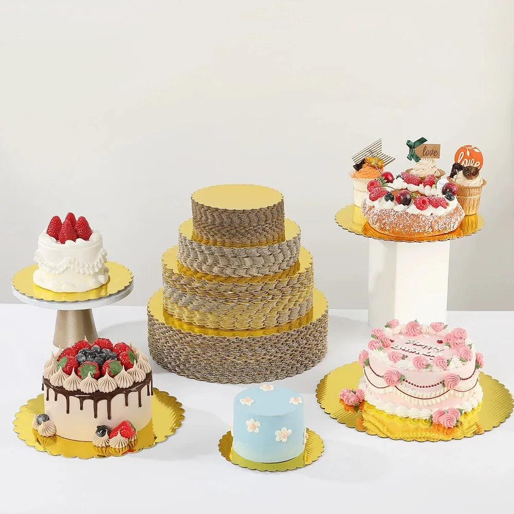 10pcs Golden Cake Boards, Round Cake Boards - 6, 8, 10, 12 Inch Cake Base Cardboard Set for Baking