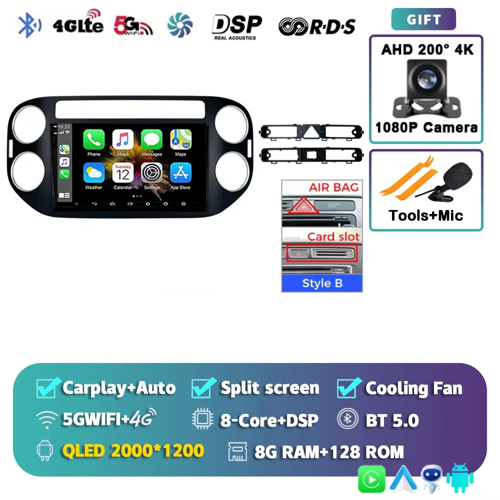 Android 14 For Volkswagen VW Tiguan 2006 - 2016 Golf Car Radio Wireless CarPlay Auto Multimedia Player GPS 4G WiFi 360 Camera