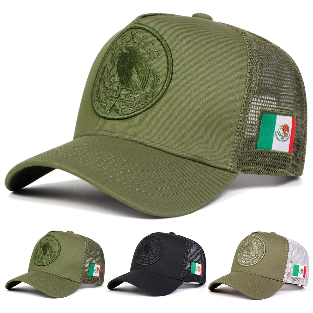 Unisex Mexican Flag Embroidery Baseball Net Caps Adjustable Casual Season Hats