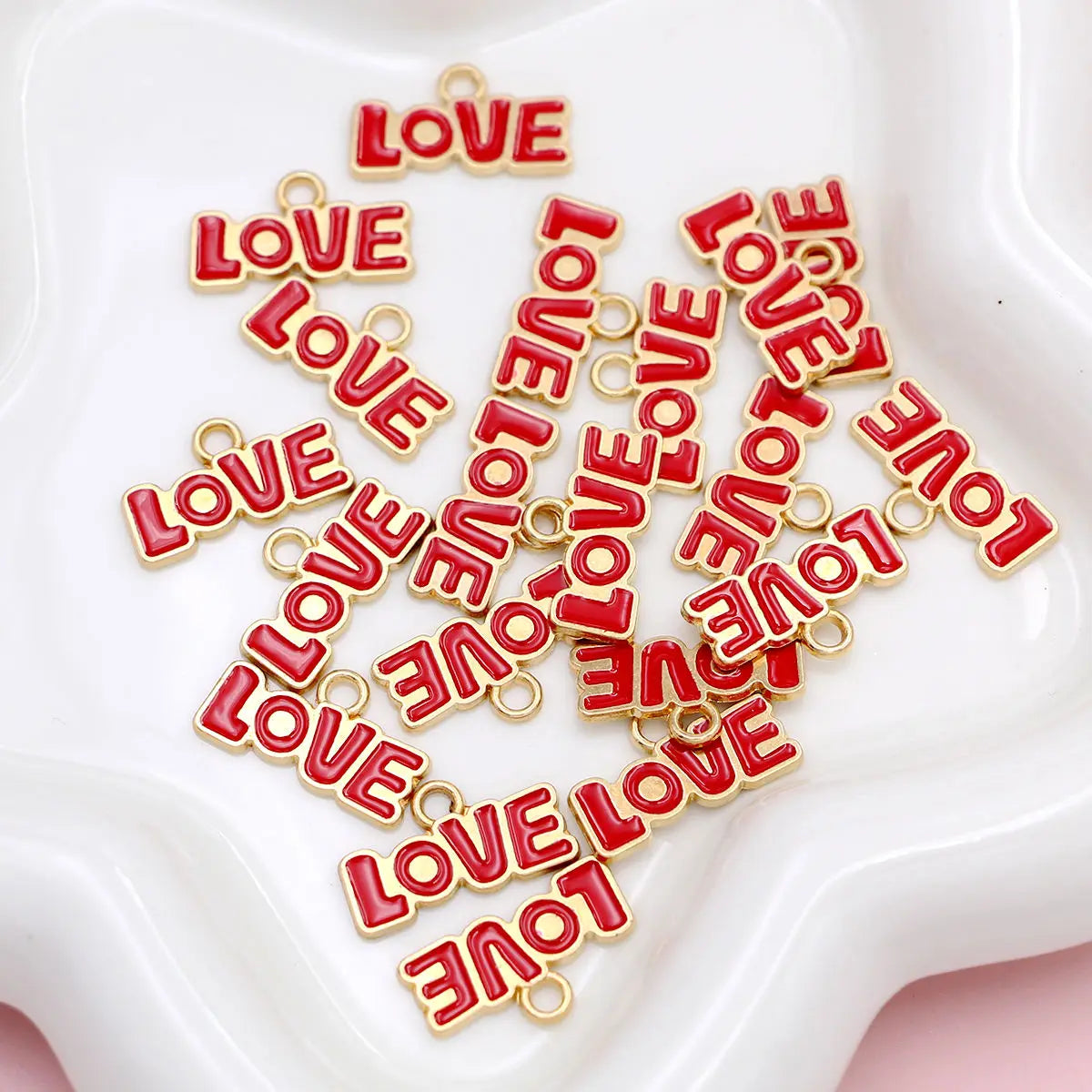 20Pcs Golden Color Red Love Charms Pendants for Jewelry Making DIY Necklace Bracelet Earrings Key Chain Accessories Valentine's