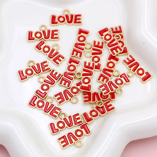 20Pcs Golden Color Red Love Charms Pendants for Jewelry Making DIY Necklace Bracelet Earrings Key Chain Accessories Valentine's