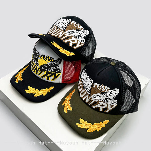 New Unisex Personal Printed Letters Locomotive Baseball Hats Breathable Mesh Sunshade Hip Hop Trucker Caps Versatile Color Block