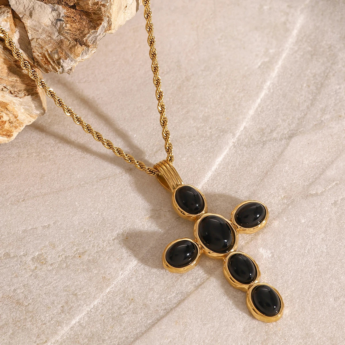 Uworld Fashion Chic Cross Pendant Necklace Natural Stone Agate Casting Technology Gold Platinum Plated Jewelry Gift бижутерия