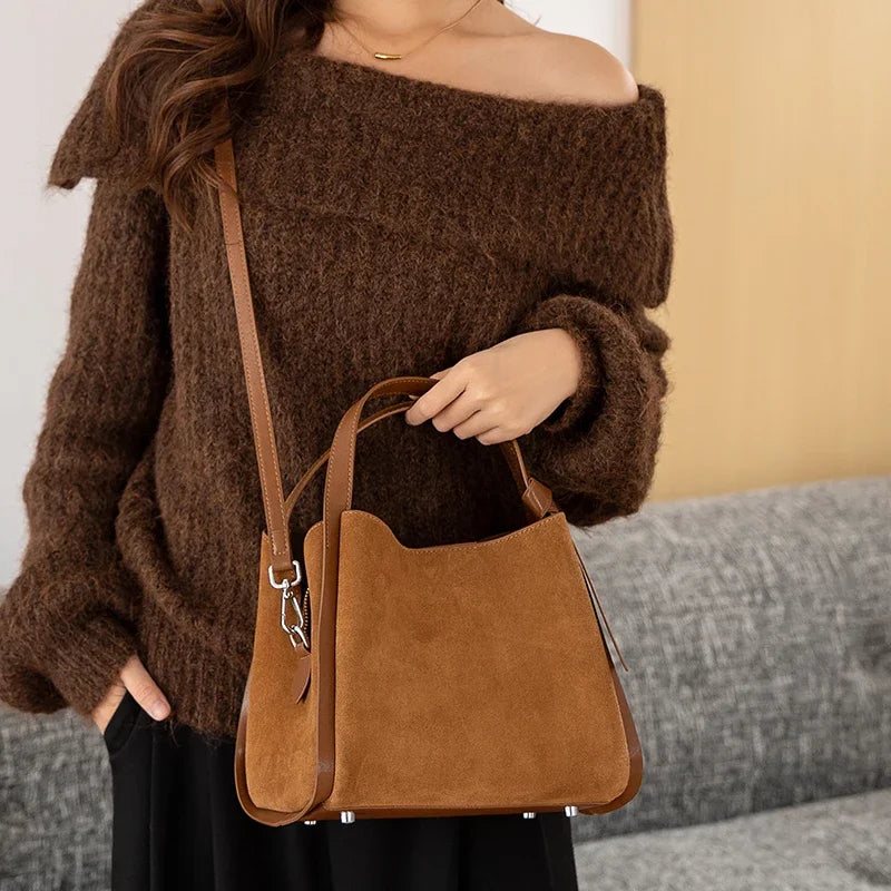 Women Suede Cow Leather Shoulder Bag Female Genuine Leather Versatile Handbags Ladies Fashion Luxury Designer Crossbody Bags