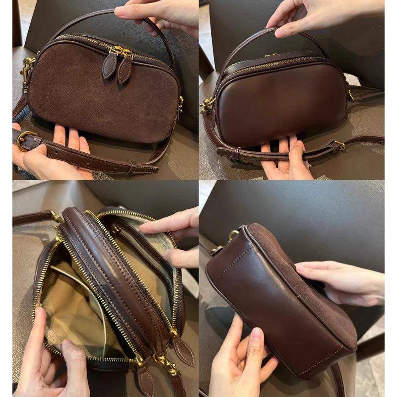 Autumn Winter Women's Cow Nubuck Leather Shoulder Bag Ladies Cowhide Handbag Female Luxury Design suede commuting Crossbody Bag
