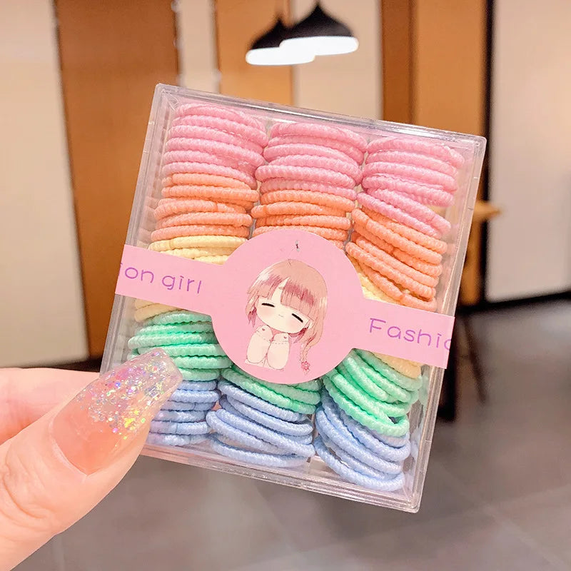 90pcs/set Korean Style Candy Color Hair Rope for Kids High Stretch Hair Tie Fashion Girl Scrunchies