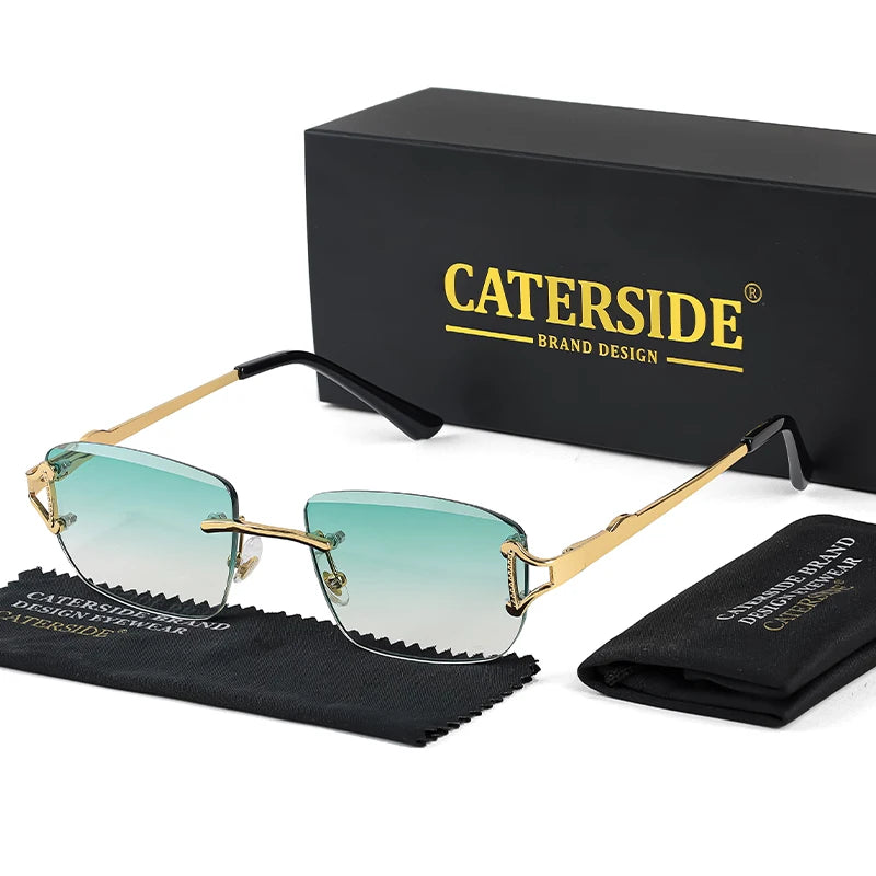 CATERSIDE New Retro Rimless Sunglasses Men's Rectangular Personalized Brand Design Sun Glasses Women Party Festival Eyewear Gift