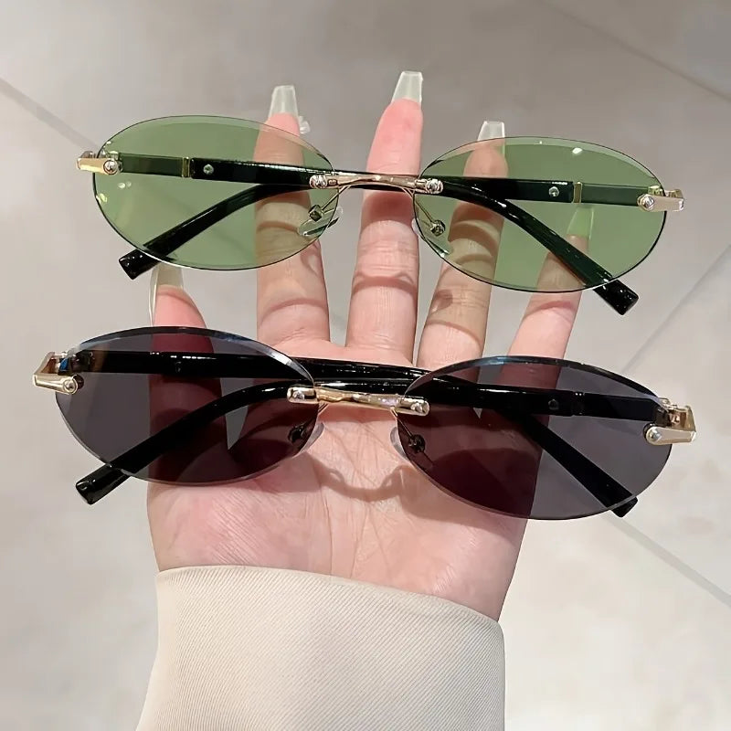 Rimless Cat-Eye Fashion Glasses Lightweight Design for Photography Outings