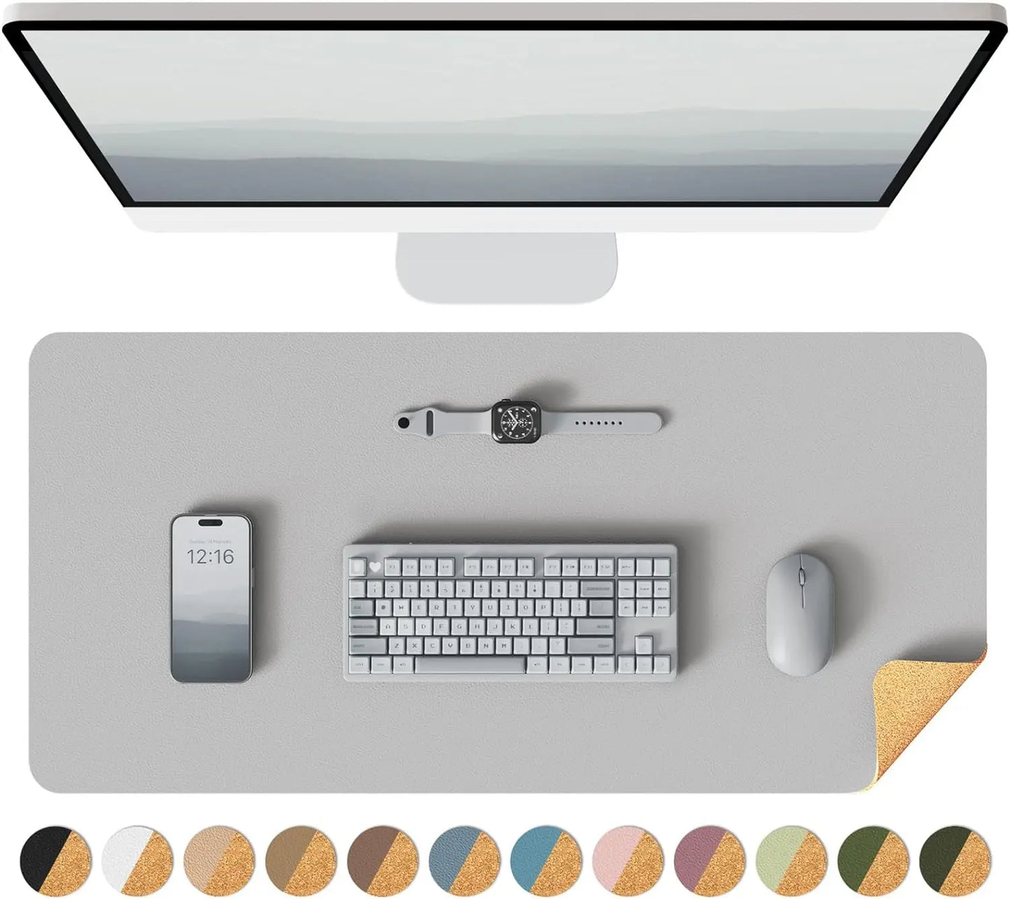 Eco Cork Desk Pad Protector,Leather Desk Mat,Double-Sided Desk Pad,Large Mouse Pad,Waterproof Desk Blotter for Office/Home