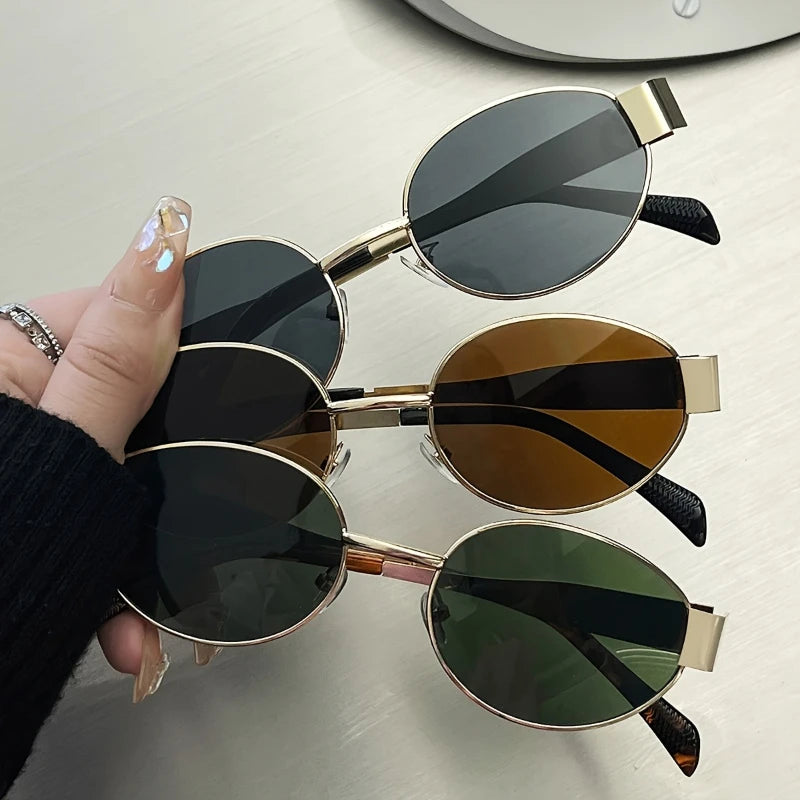 3pcs Sunglasses Oval Retro Small Frame European and American Sunglasses Women Fashion Metal Sunglasses