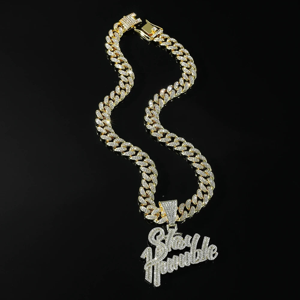 Luxurious Iced Out Bling Letters Rhinestone Letter Pendant Necklace With 13mm Cuban Chain HipHop Necklaces Fashion Charm Jewelry