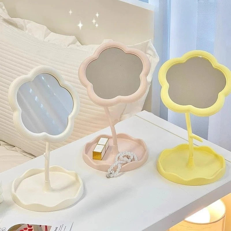 Desktop Sunflower Shape Vanity Mirror: Cute Detachable Jewelry Holder Makeup Mirror for Girls, High-Definition Touch-Up