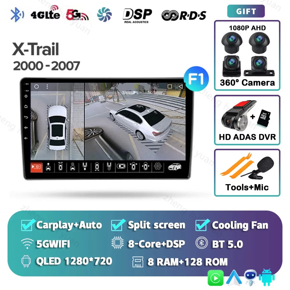 Android 15 For Nissan X-Trail X Trail X - Trail 1 T30 2000 - 2007 2K QLED CarPlay Auto Car Radio Multimedia Video Player GPS