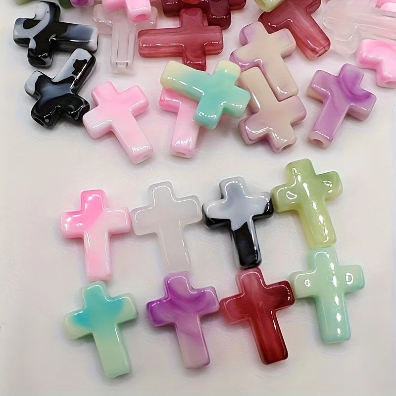 30pcs Random Mix Acrylic Cross Shaped Beads & Beads Accessories for Jewelry Making DIY  Necklace Bracelet Key Chain Accessories