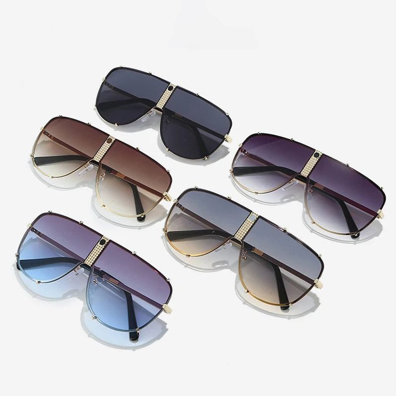 JNPCXI New Fashion Oversized Square Sunglasses Women Shades UV400 Retro Rivets Men Black Sun Glasses