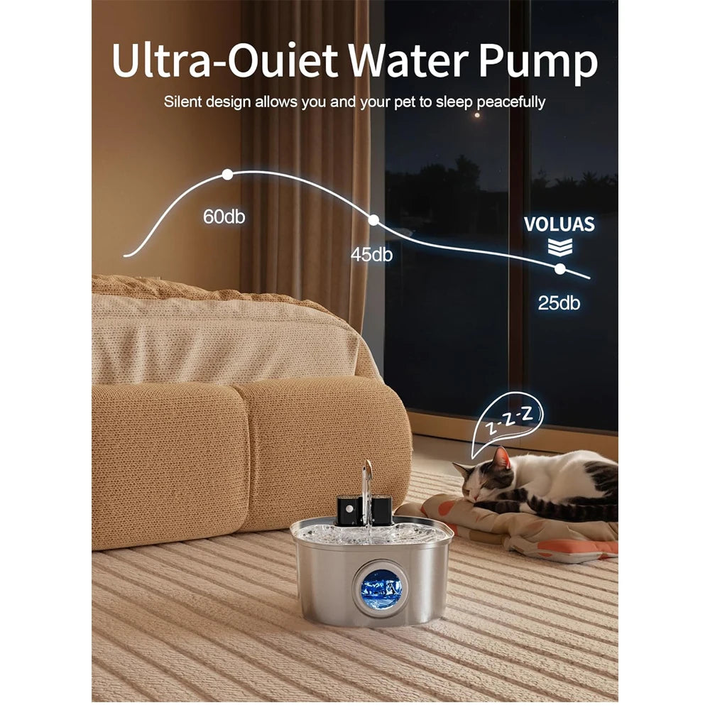 3.2L Wireless Stainless Steel Smart Pet Water Feeder Auto Cat Fountain faucet