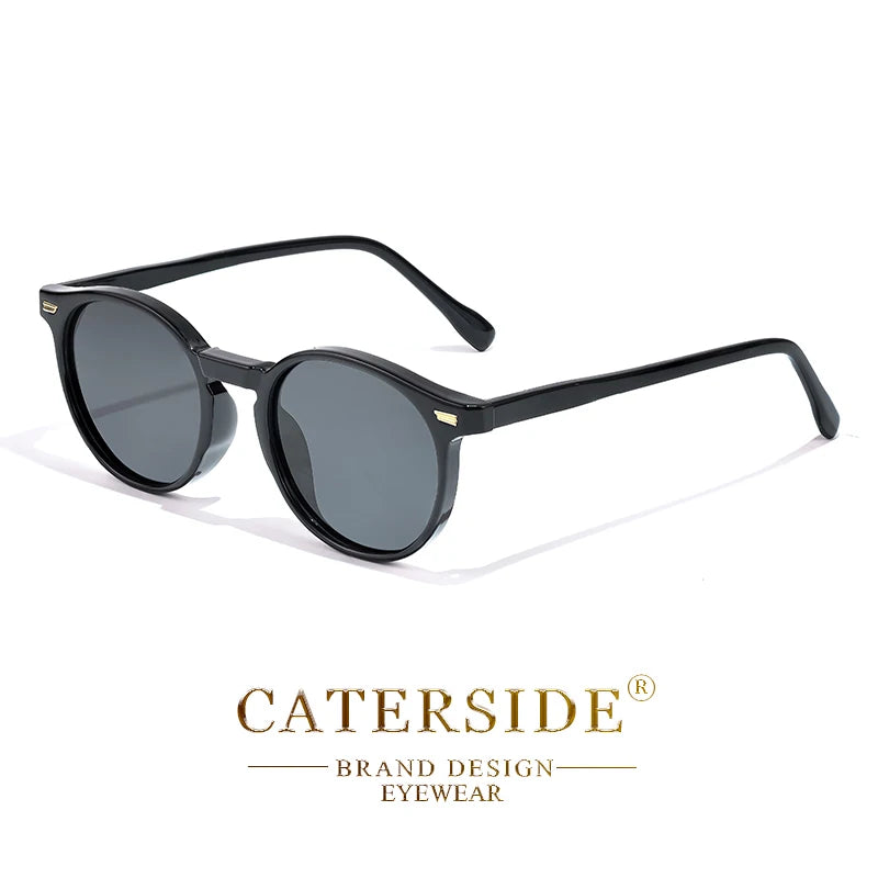 CATERSIDE Retro Polarized Round Sunglasses Men TR90 / Acetate Vintage Sun Glasses Women Punk Driving Travel Lunette De Soleil