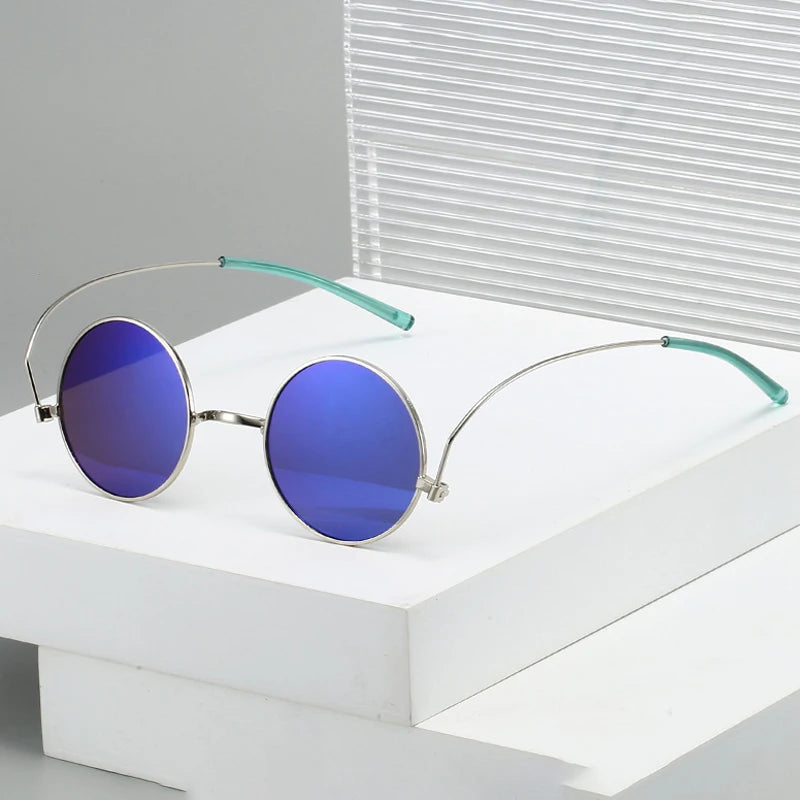 JNPCXI Retro Small Round Metal Sunglasses Women Fashion Unique Legs Clear Gradient Mirror Lens Shades UV400 Men Punk Sun Glasses